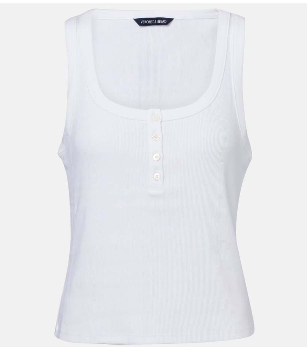 Veronica Beard Abbott Ribbed Henley Tank Top White